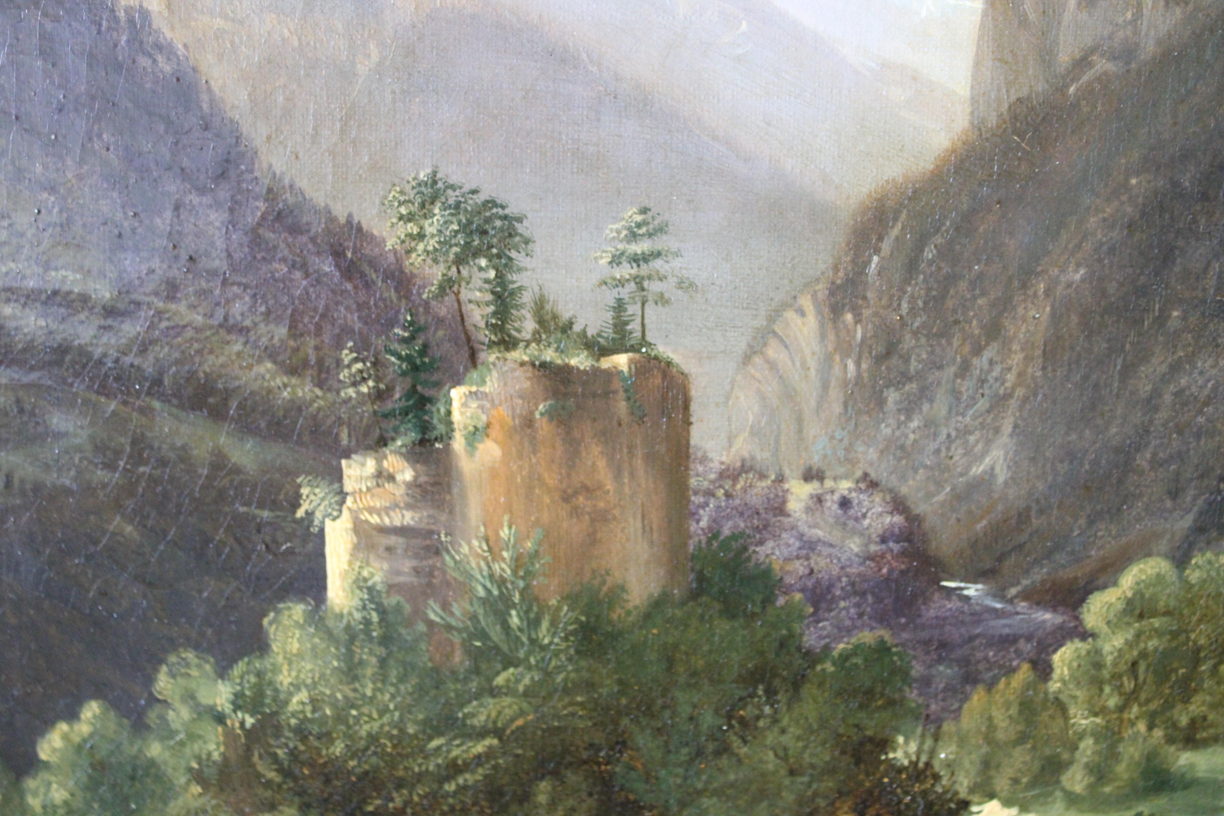 Antique mountain landscape oil painting, 19th Century Romantic, French Alps 6