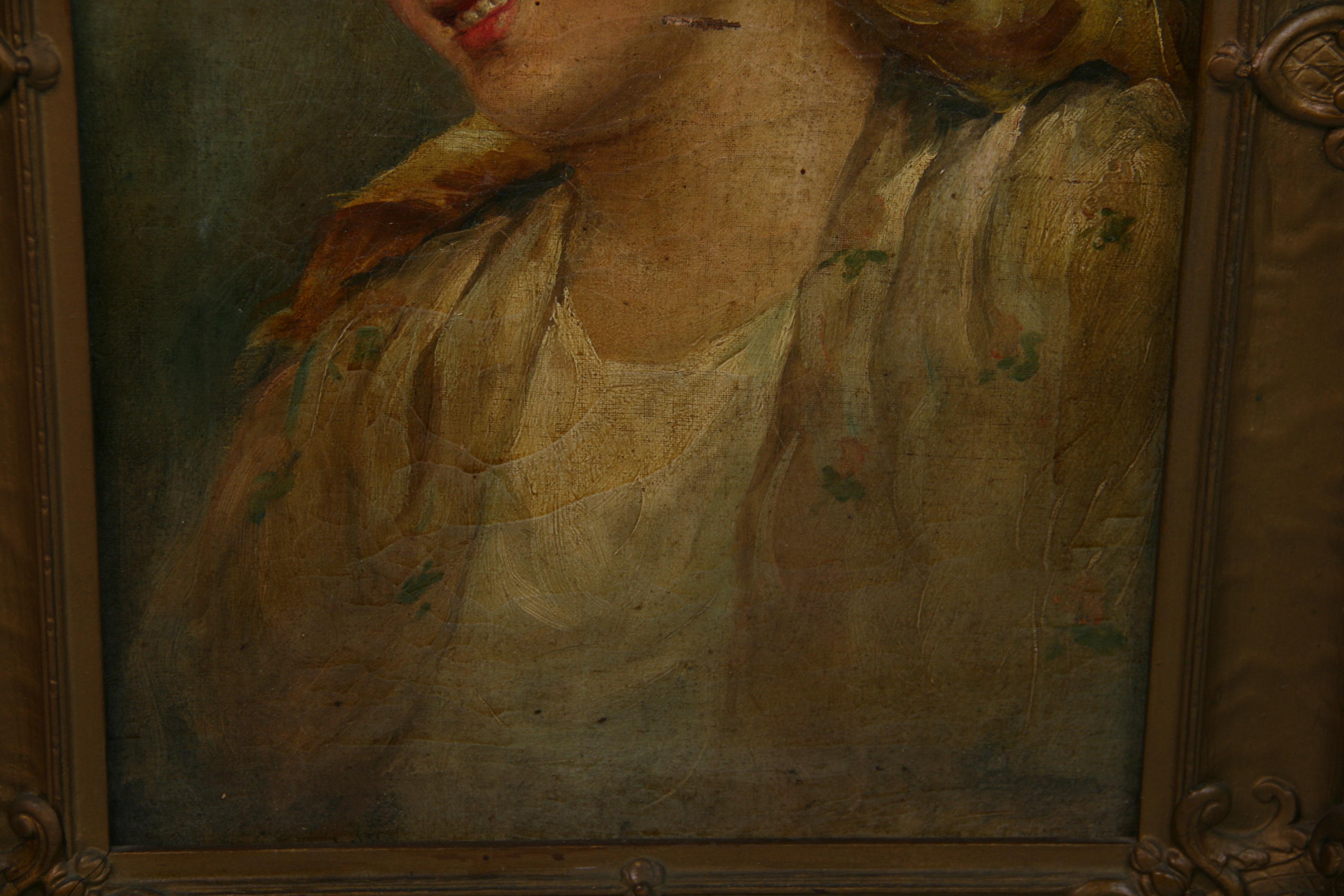 Antique Neapolitan Female Portrait  Oil Painting 1920 For Sale 4