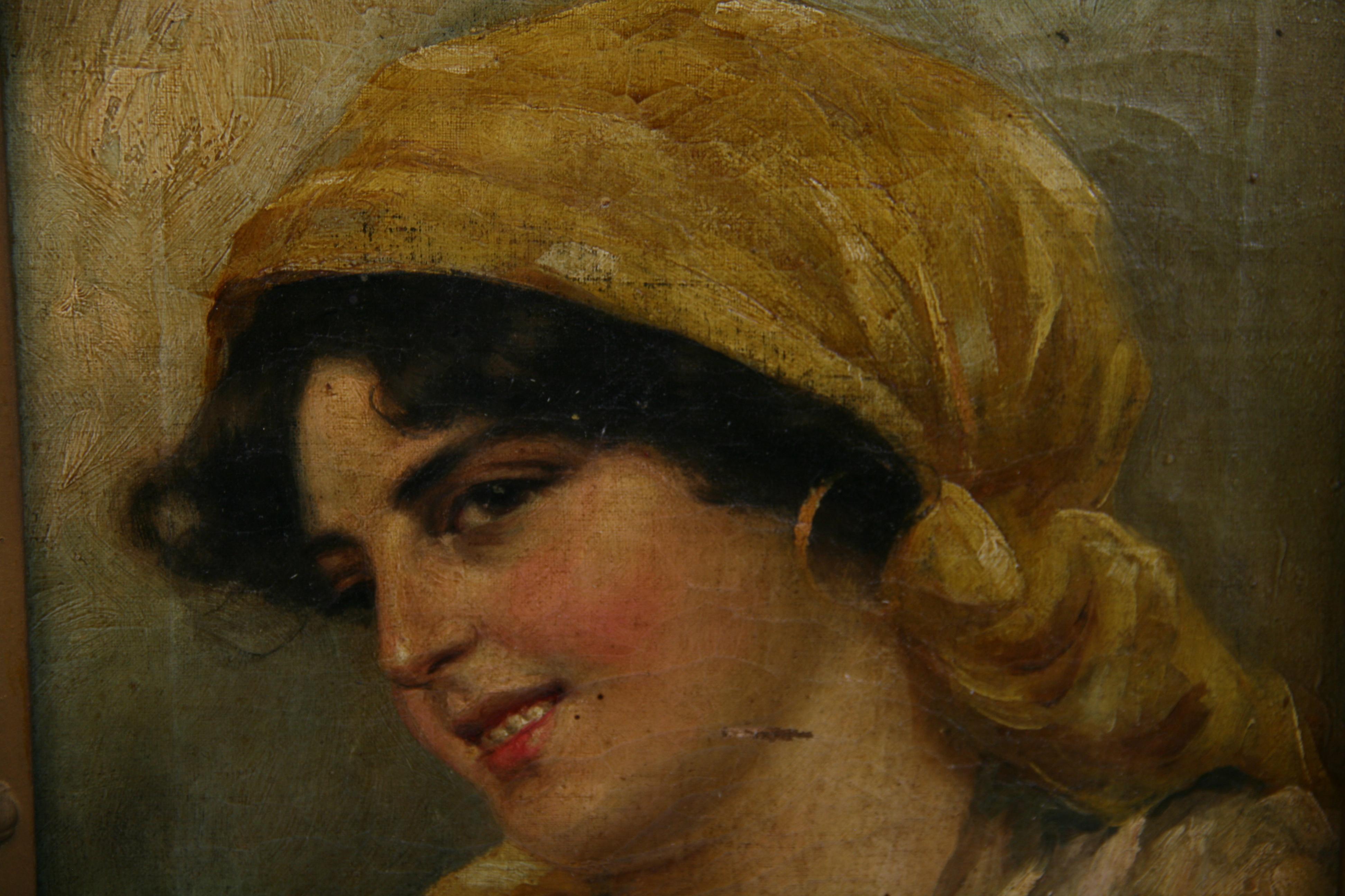 Antique Neapolitan Female Portrait  Oil Painting 1920 For Sale 6