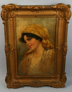 Antique Neapolitan Female Portrait  Oil Painting 1920