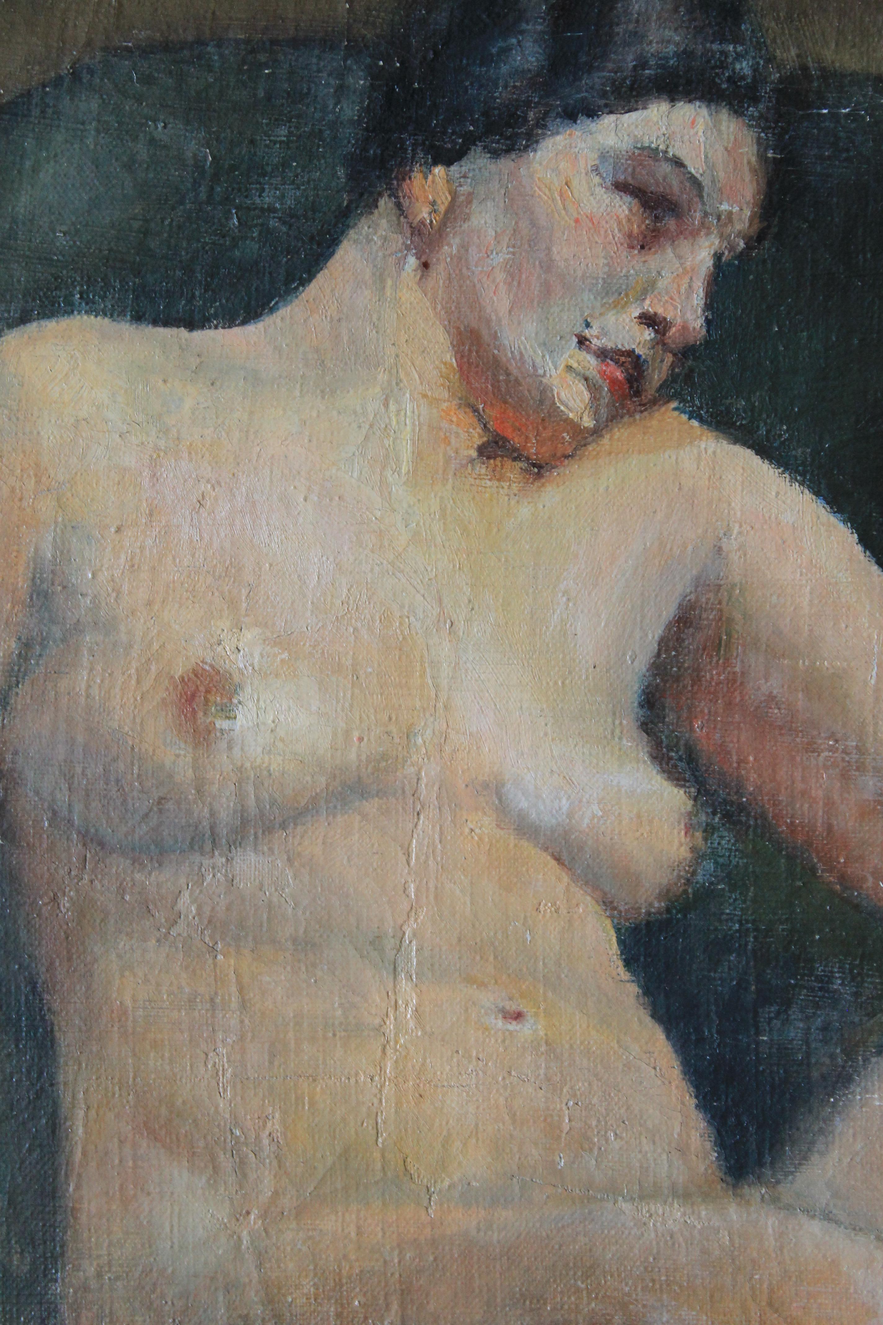 Antique nude oil portrait of a woman, French School 2