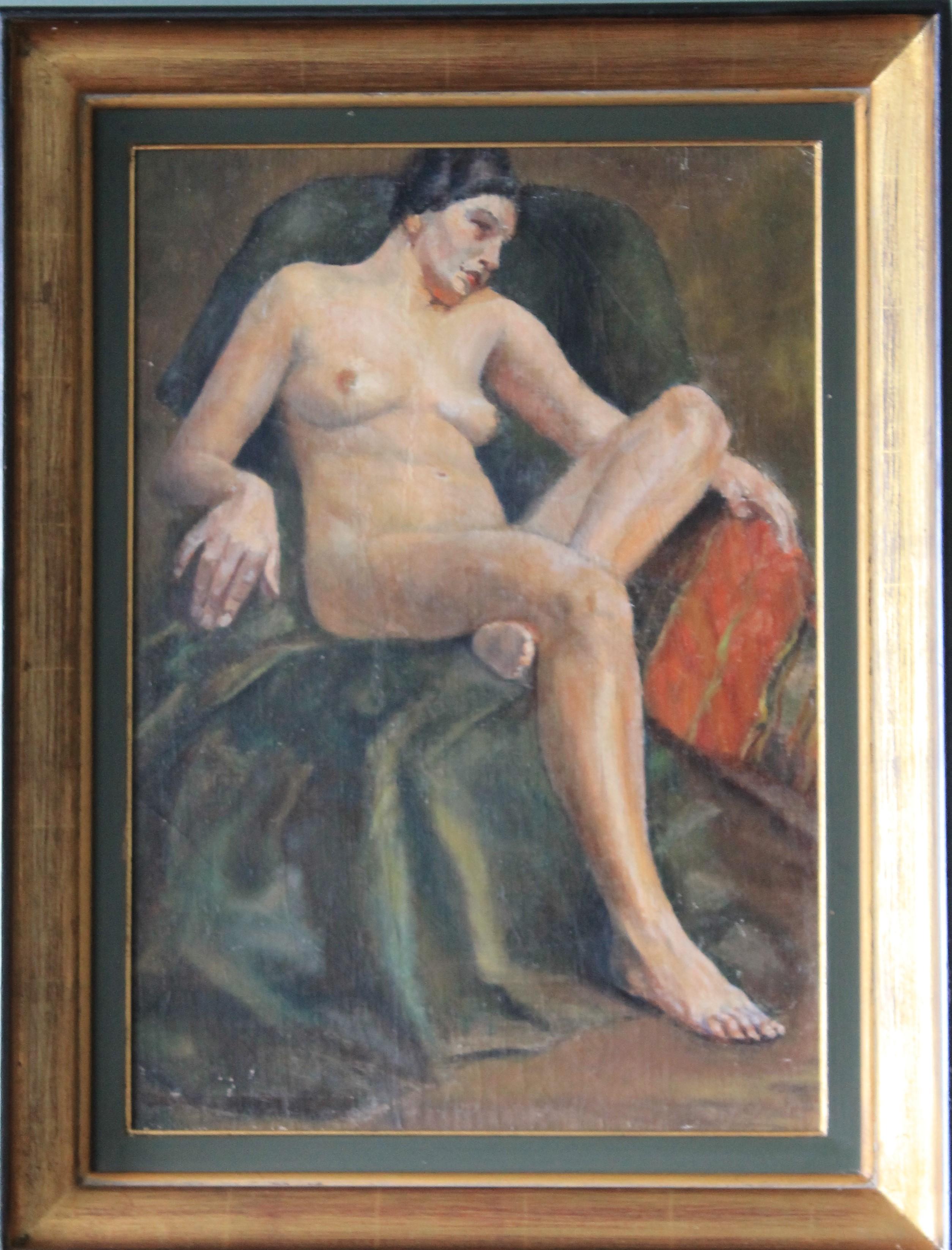 Unknown Nude Painting - Antique nude oil portrait of a woman, French School