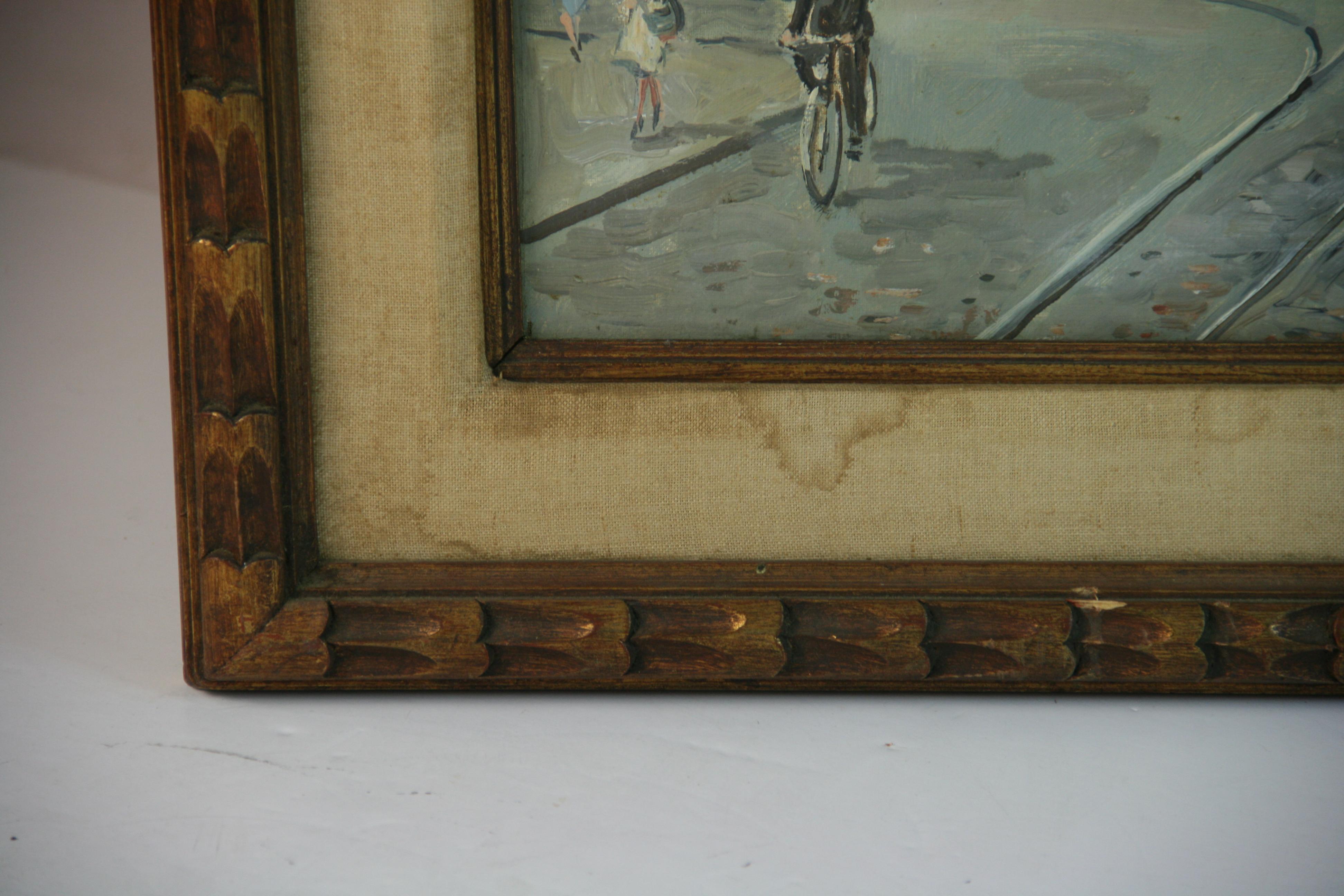 Antique oil Amsterdam Leidseplein City Scape 1940's For Sale 4