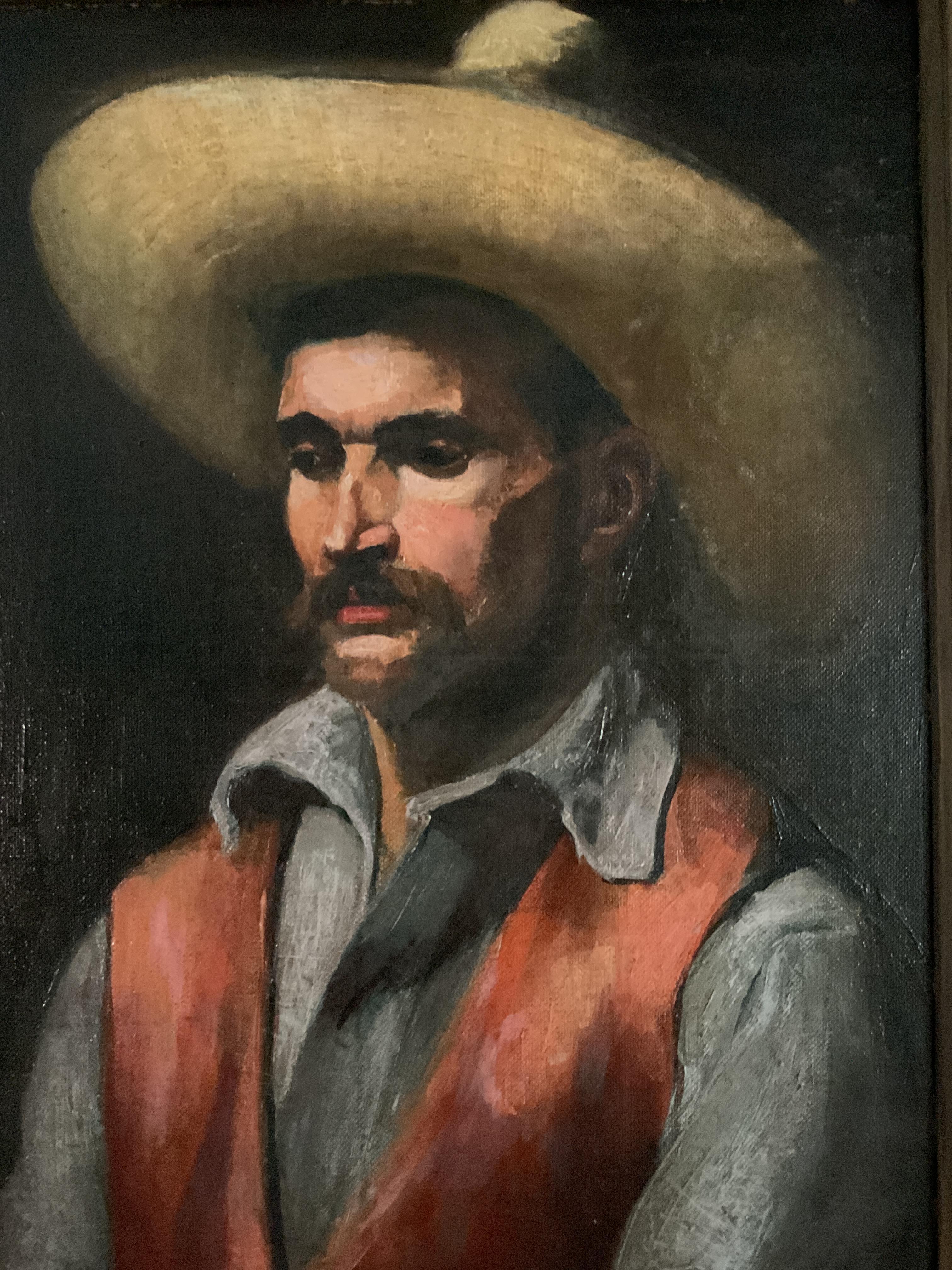 Antikes Ölgemälde auf Leinwand, Porträt eines schönen Gaucho oder Cowboys, amerikanisch, ca. 1920 – Painting von Unknown