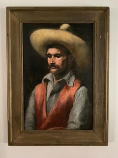 Antique Oil on Canvas Portrait of a Handsome Gaucho or Cowboy, American ca 1920