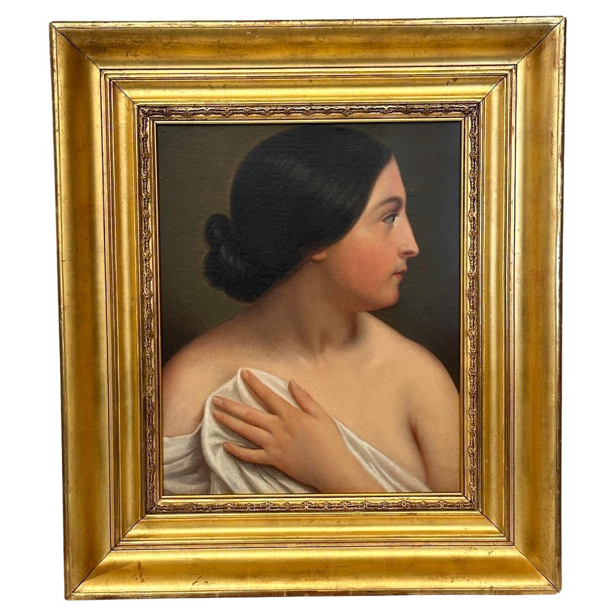 Ancienne huile sur toile portrait d
une femme