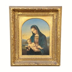 Antique Oil on panel “Madonna Connestabile”, after Rafael Sanzio Italy