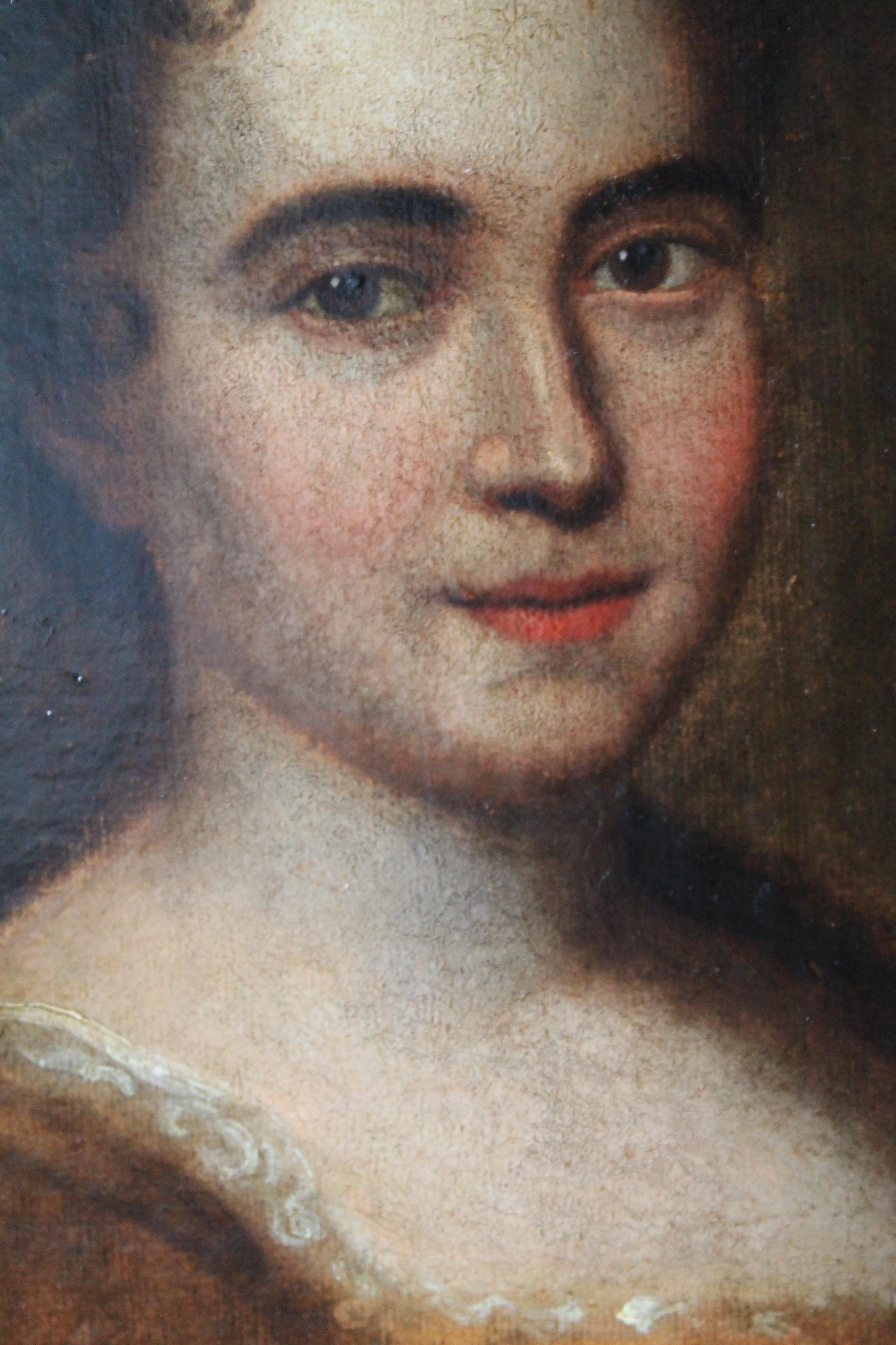 Unknown - Antique oil painting, 19th century French portrait of a woman ...