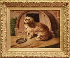 Peinture à l'huile ancienne, portrait de chien, XIXe siècle, signée et datée. 