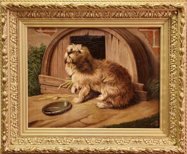 Unknown Animal Painting - Antique Oil Painting, Dog Portrait, 19th Century, signed and dated. 