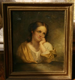 Antique Oil Painting Female English Maiden Late 19th Century