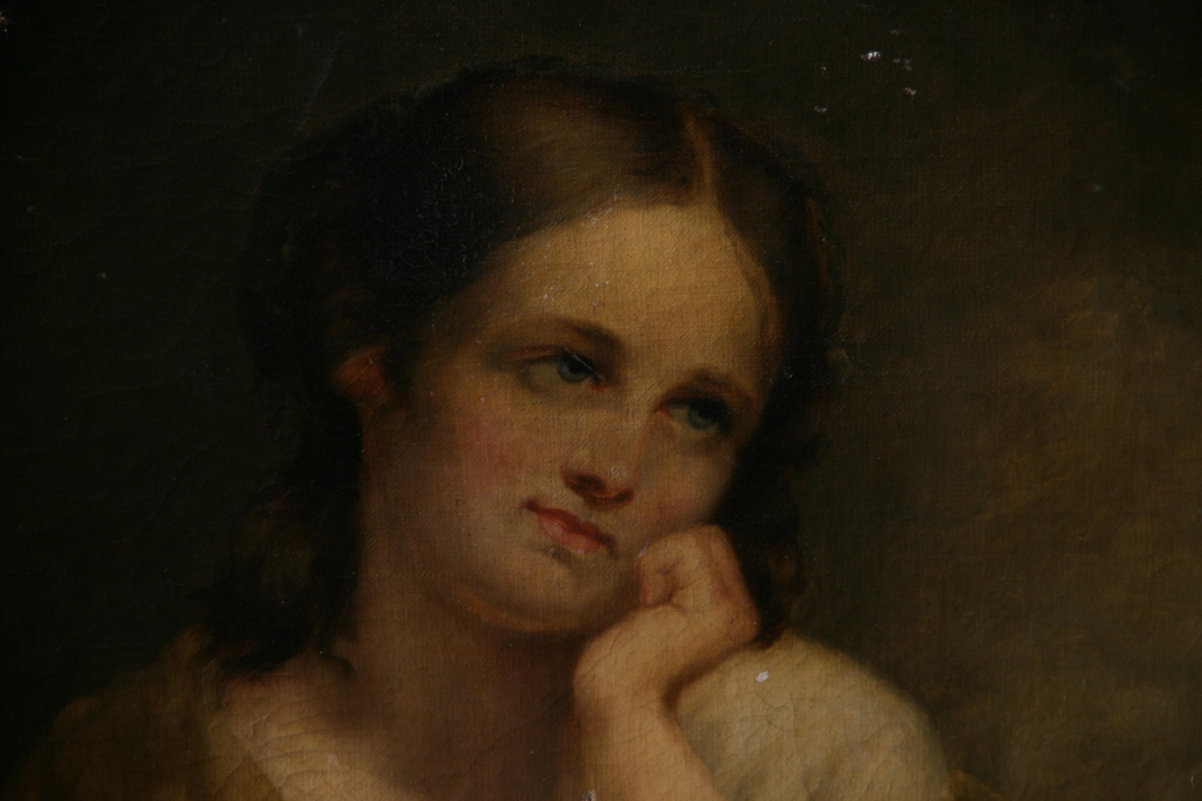 Pittura ad olio antica femminile italiana  Fanciulla Fine del XIX secolo in vendita 1