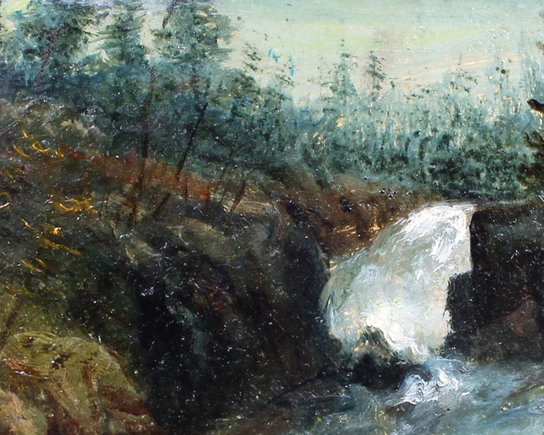 Antique Oil Painting Hudson River Waterfall Painting Catskills New York Frame 1