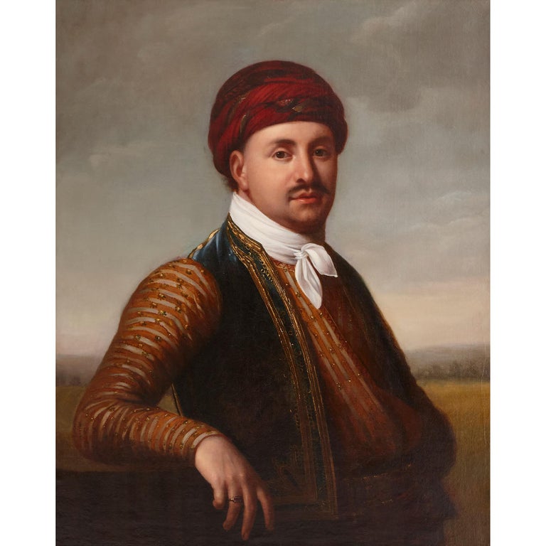 Unknown Antique Oil Painting Of A Turkish Man In Giltwood Frame