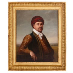 Antique oil painting of a Turkish man in giltwood frame
