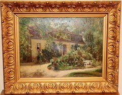 Antique Oil painting of an idyllic Property, Mansion, in Berlin Pankow.