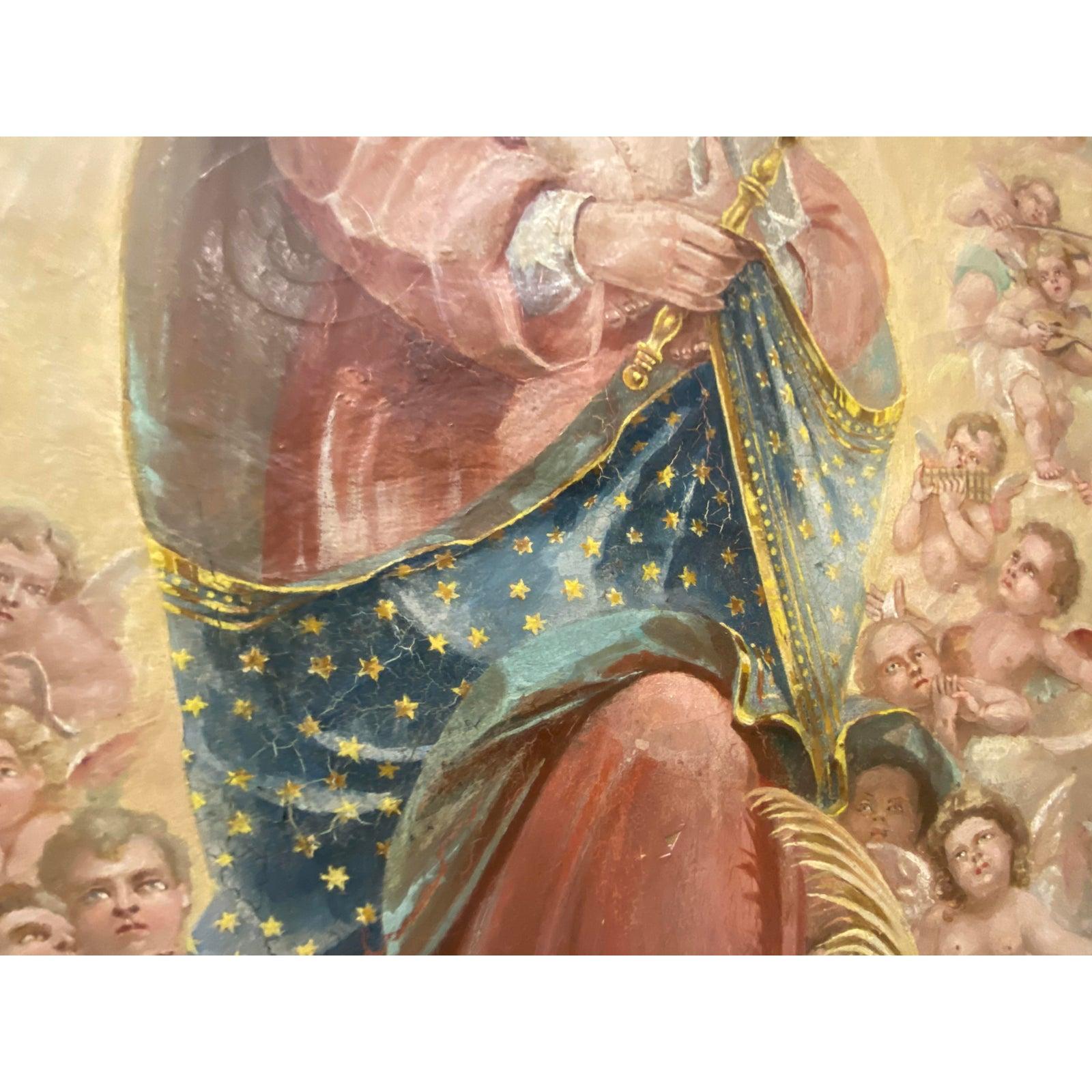 Antico dipinto a olio di Madonna & Child - Figurative Painting Marrone di Unknown