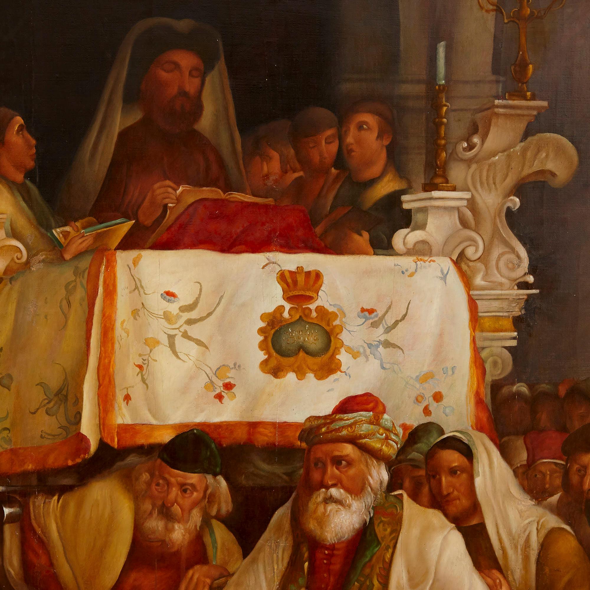 Antikes Ölgemälde der Torah-Prozession nach Solomon Alexander Hart (Braun), Figurative Painting, von Unknown