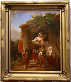 Antique oil painting. Oil on canvas. 19th century. "The ceremony". Dated, 1847.
