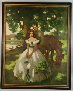 Pintura al óleo antigua "Viejo Sur Durante  Pareja de la Guerra Civil " Por HD Becker 1940