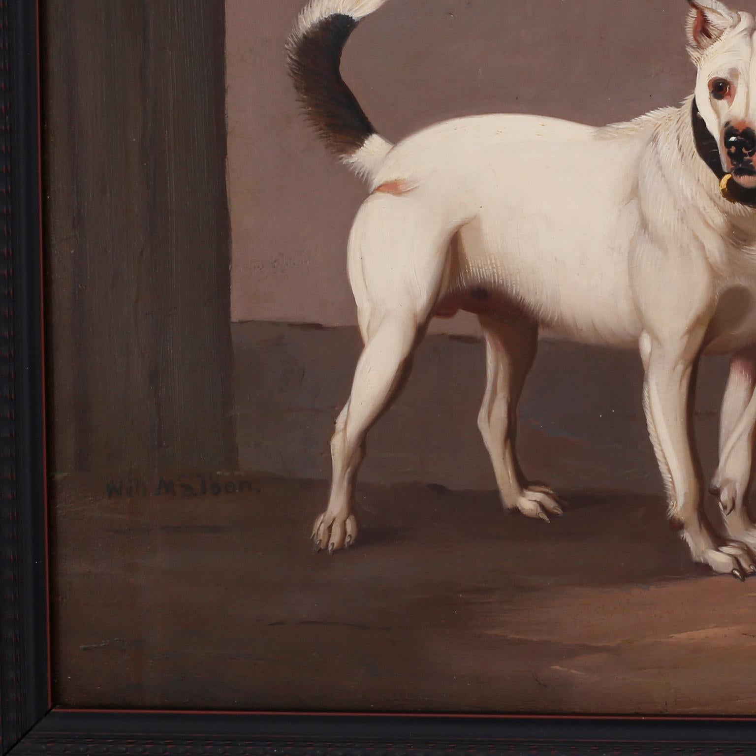 Peinture à l'huile ancienne sur panneau représentant un chien - Noir Animal Painting par Unknown