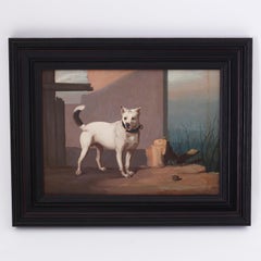 Peinture à l'huile ancienne sur panneau représentant un chien