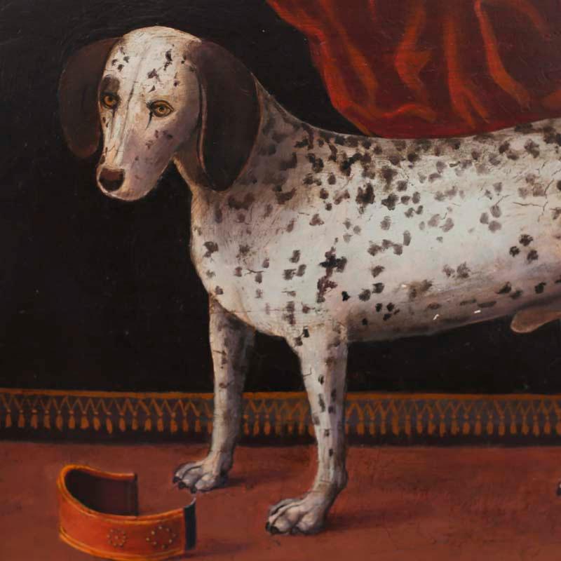 Antico dipinto a olio su tavola di cani - Painting Rinascimento di Unknown