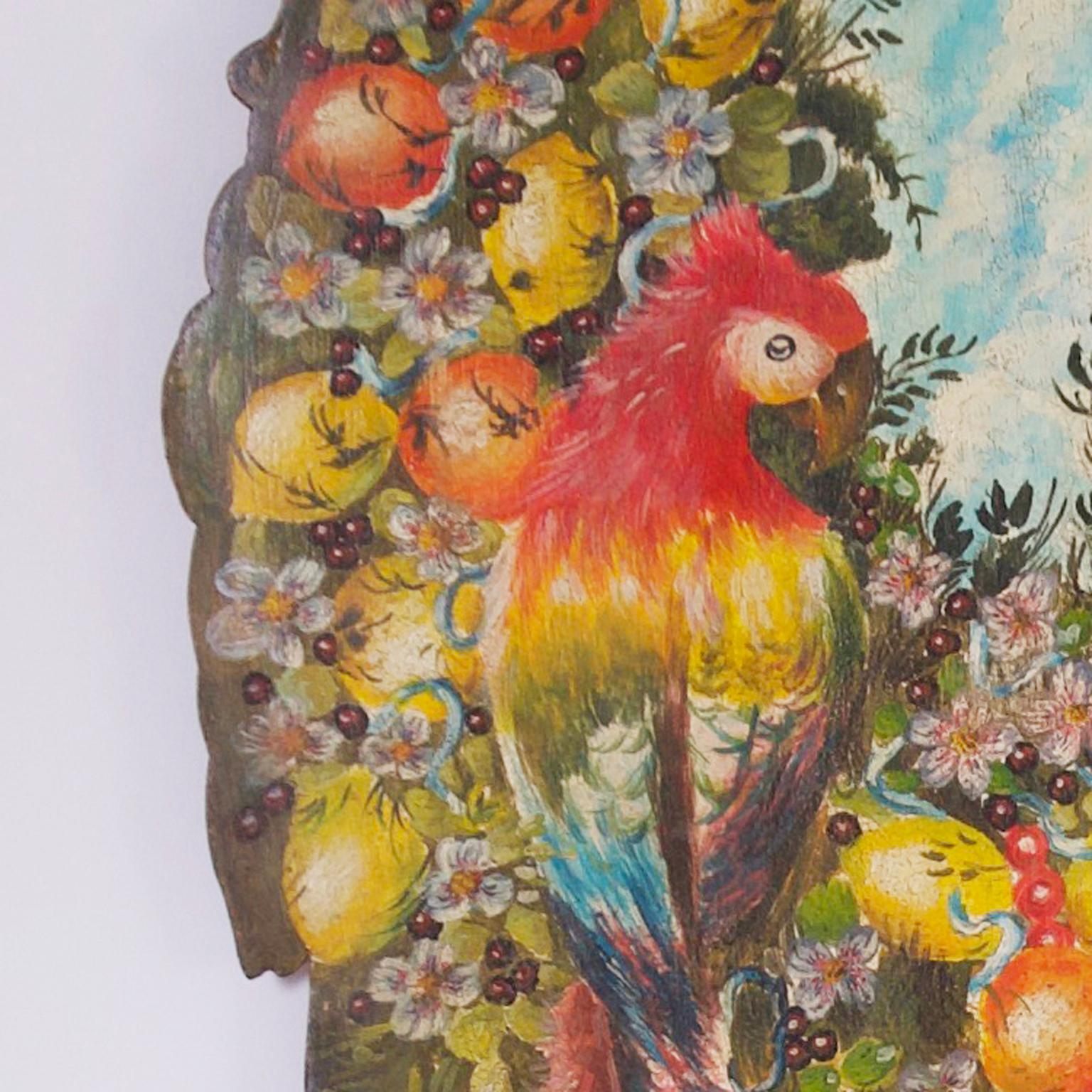 Antique Oil Painting on Boards of Birds and Flowers For Sale 2