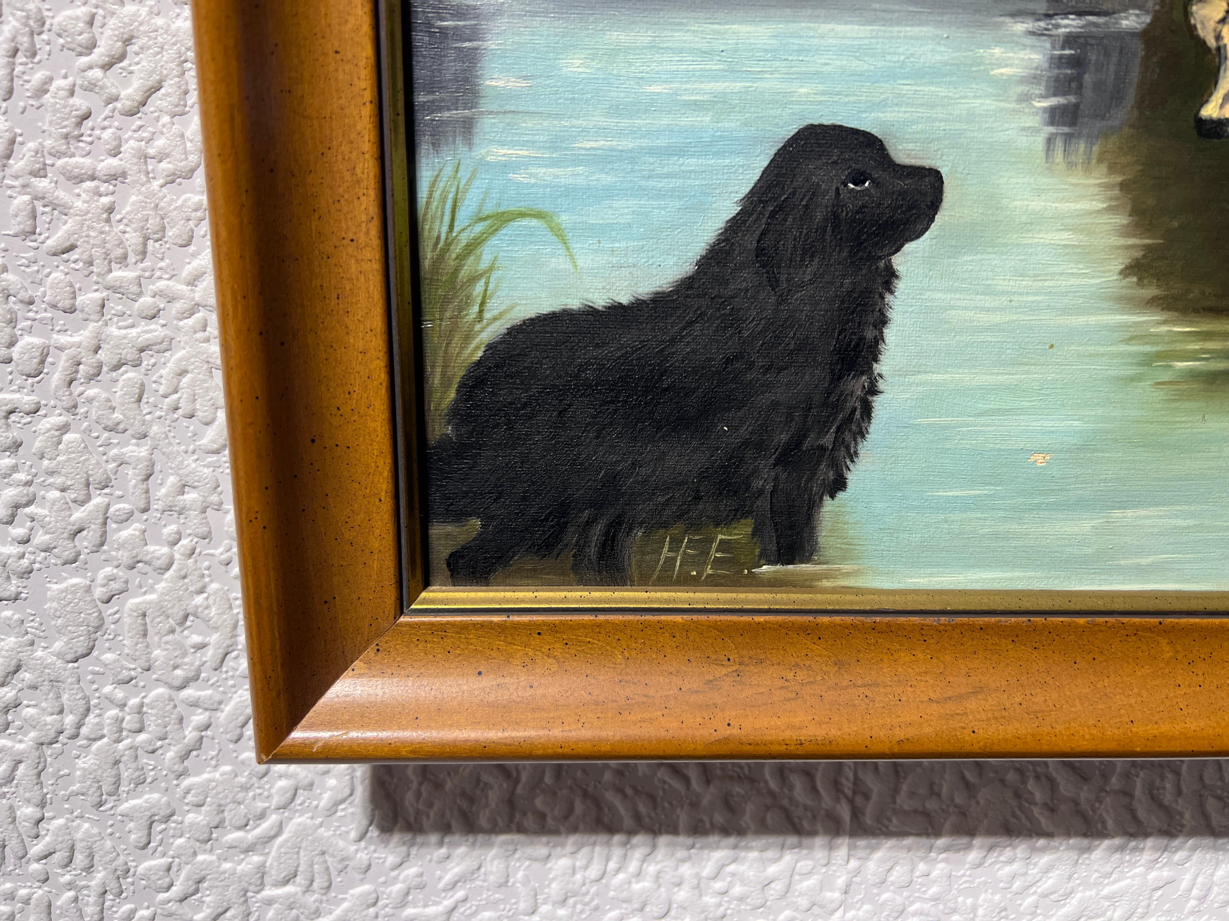 Cuadro antiguo al óleo sobre lienzo, Paisaje, Vacas, Firmado, Enmarcado - Landscape Painting Marrón de Unknown