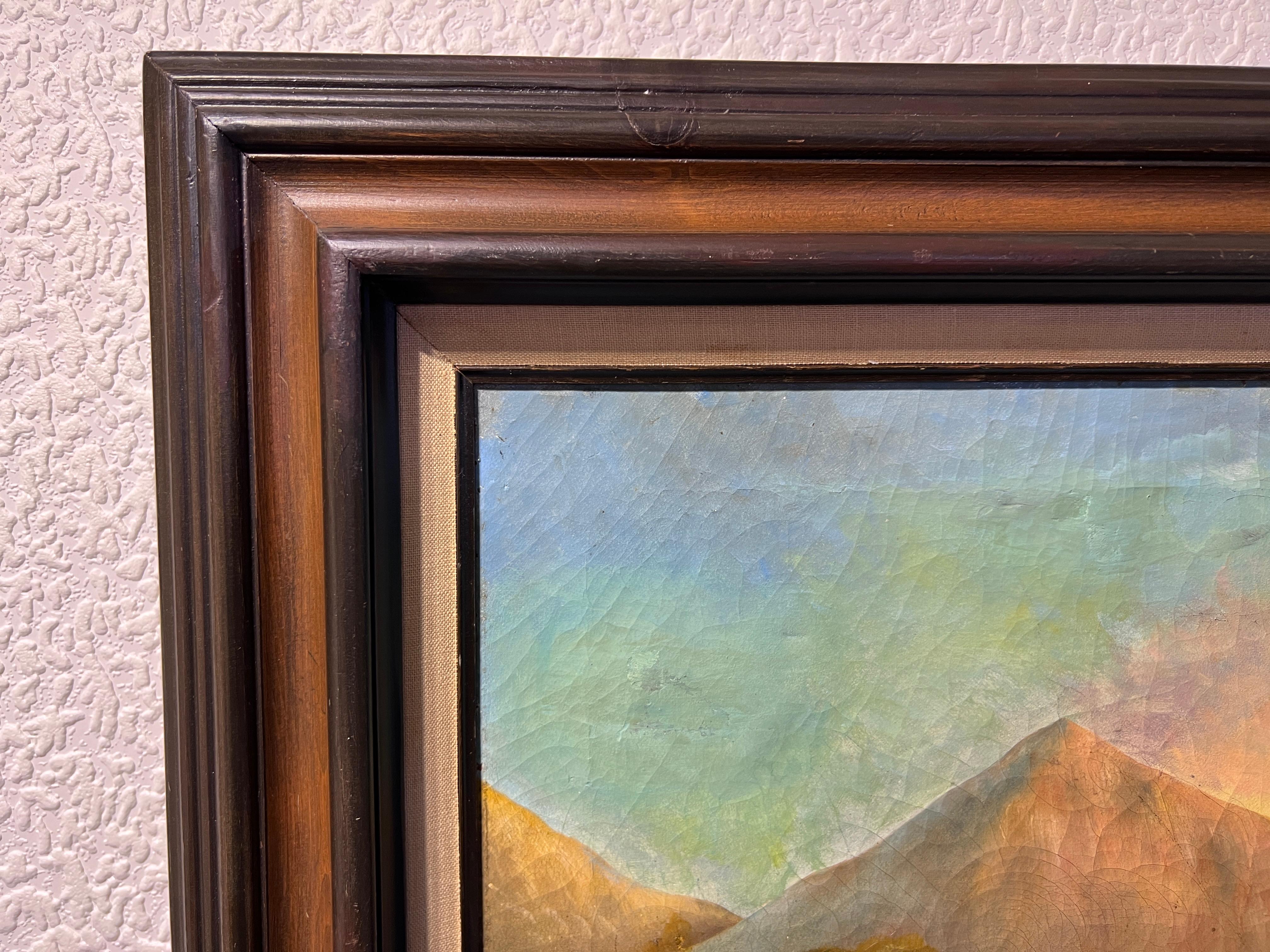 Óleo antiguo sobre lienzo, Paisaje, Vacas, Sin firmar, Enmarcado en venta 1