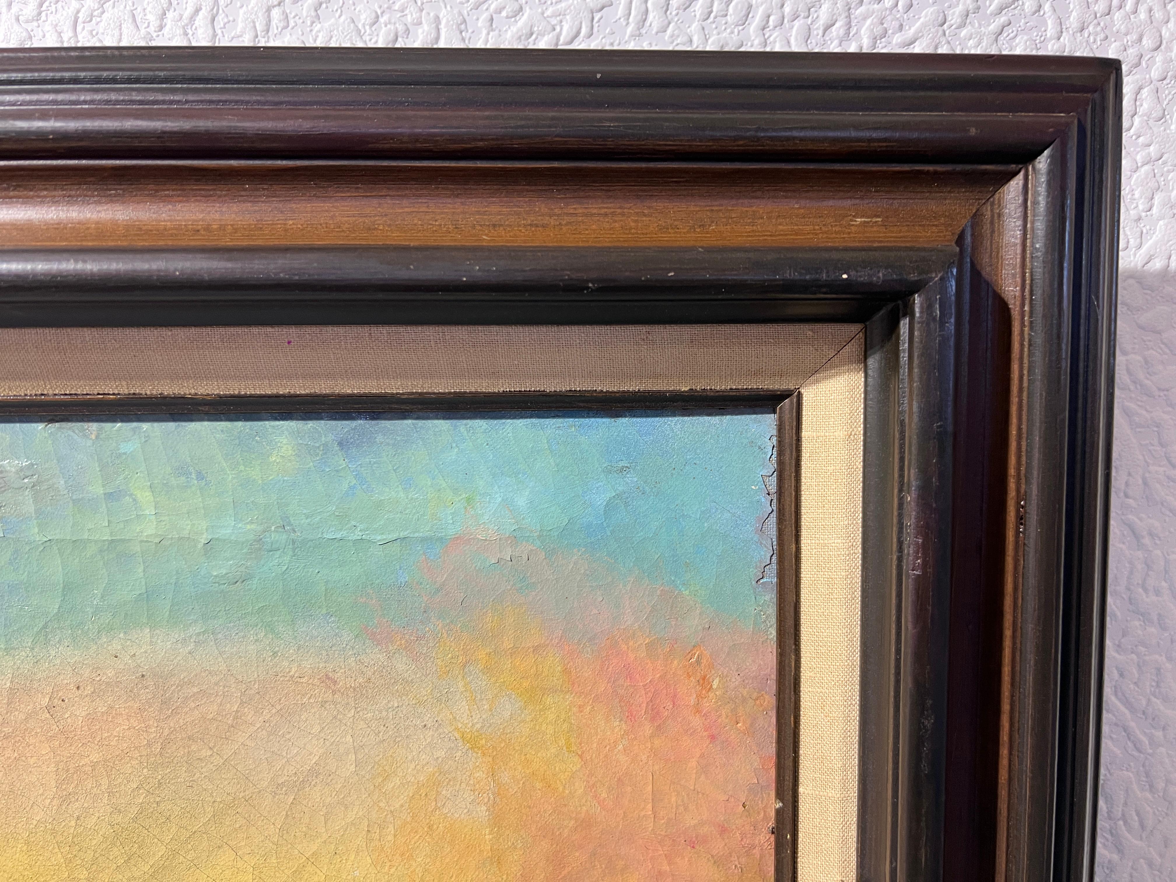 Óleo antiguo sobre lienzo, Paisaje, Vacas, Sin firmar, Enmarcado en venta 2
