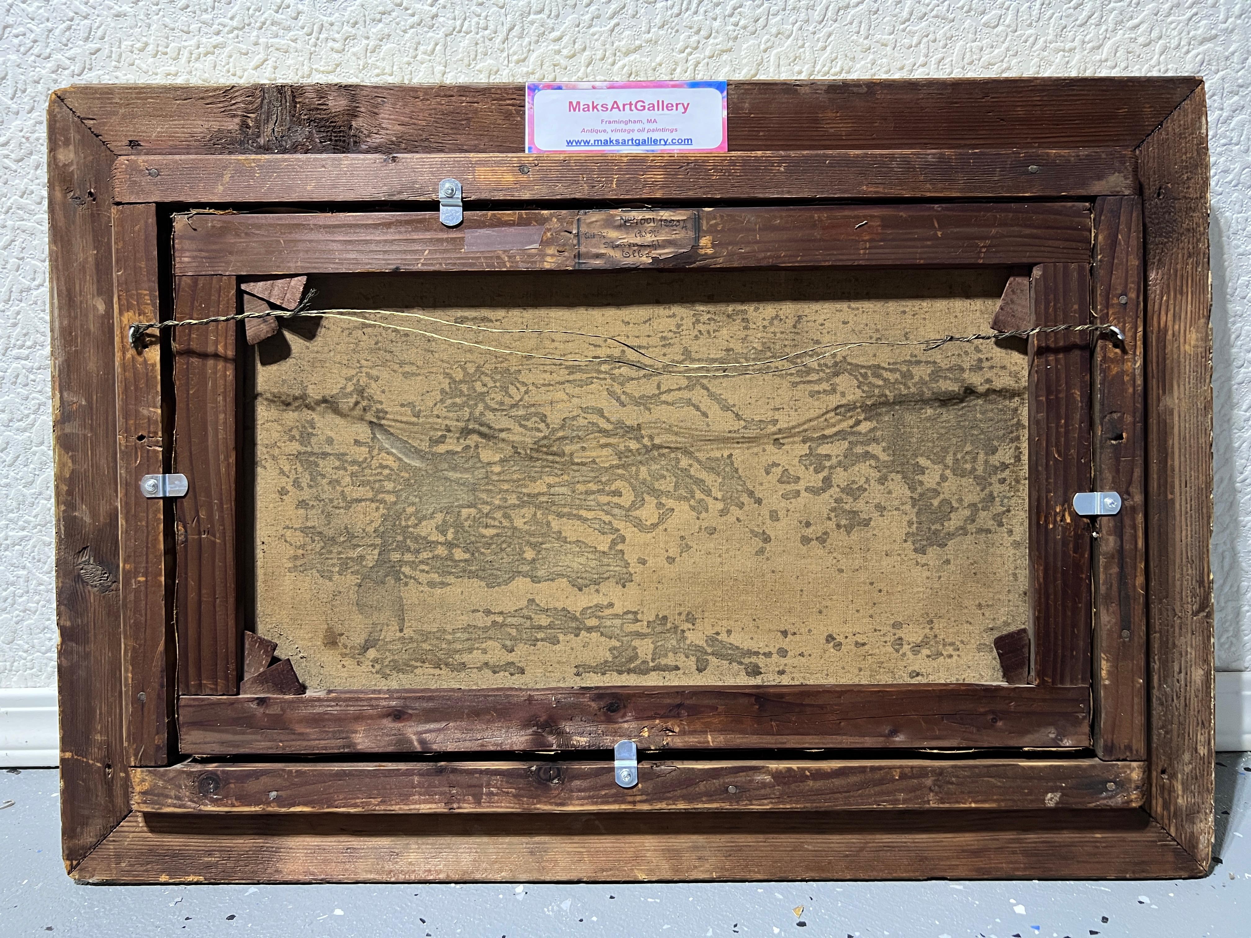 Óleo antiguo sobre lienzo, Paisaje, Molino de viento, Marco dorado, Firmado 7