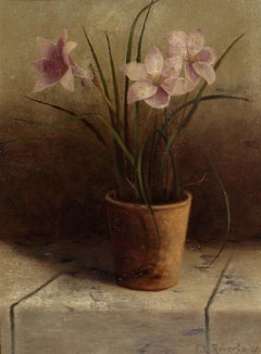 Antique Oil Painting Still life Signed Original Frame 1891 Lilly Floral Framed