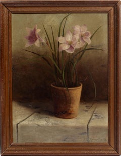 Antique Oil Painting Still life Signed Original Frame 1891 Lilly Floral Framed