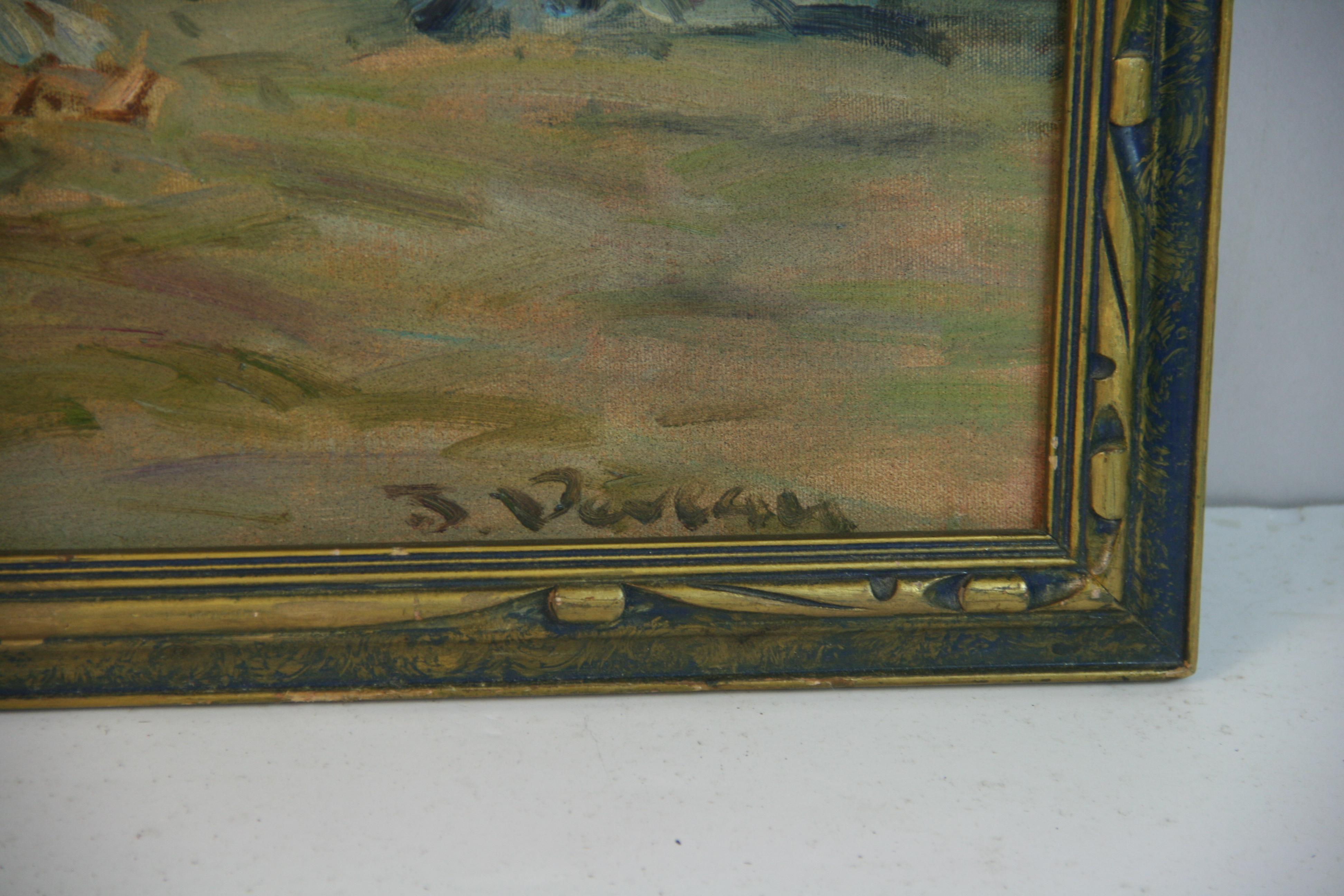 Antique Oil Painting Victorian Family Beach Outing For Sale 4