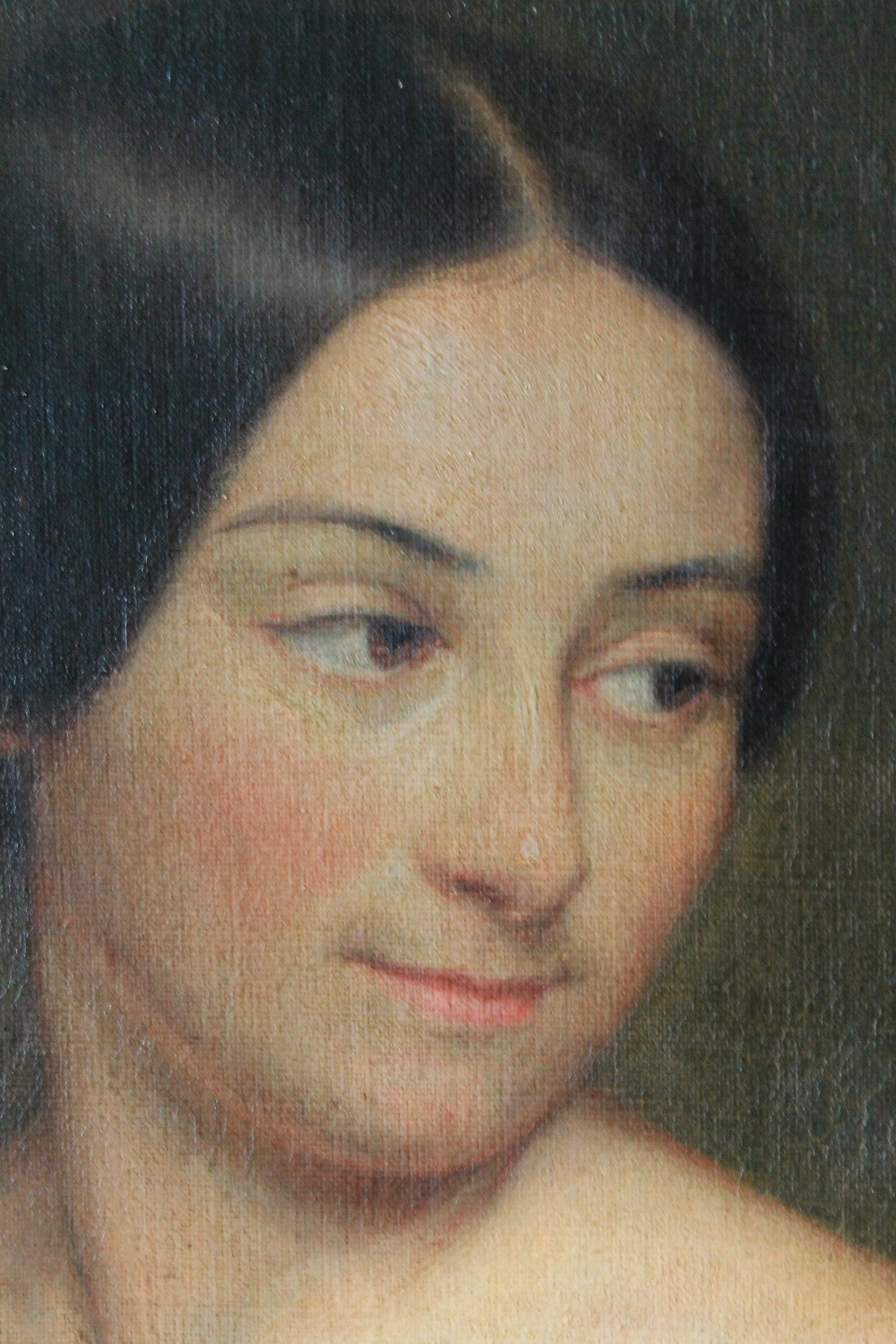 Portrait ancien à l'huile d'une femme dans un cadre ovale, portrait du 19ème siècle. 1