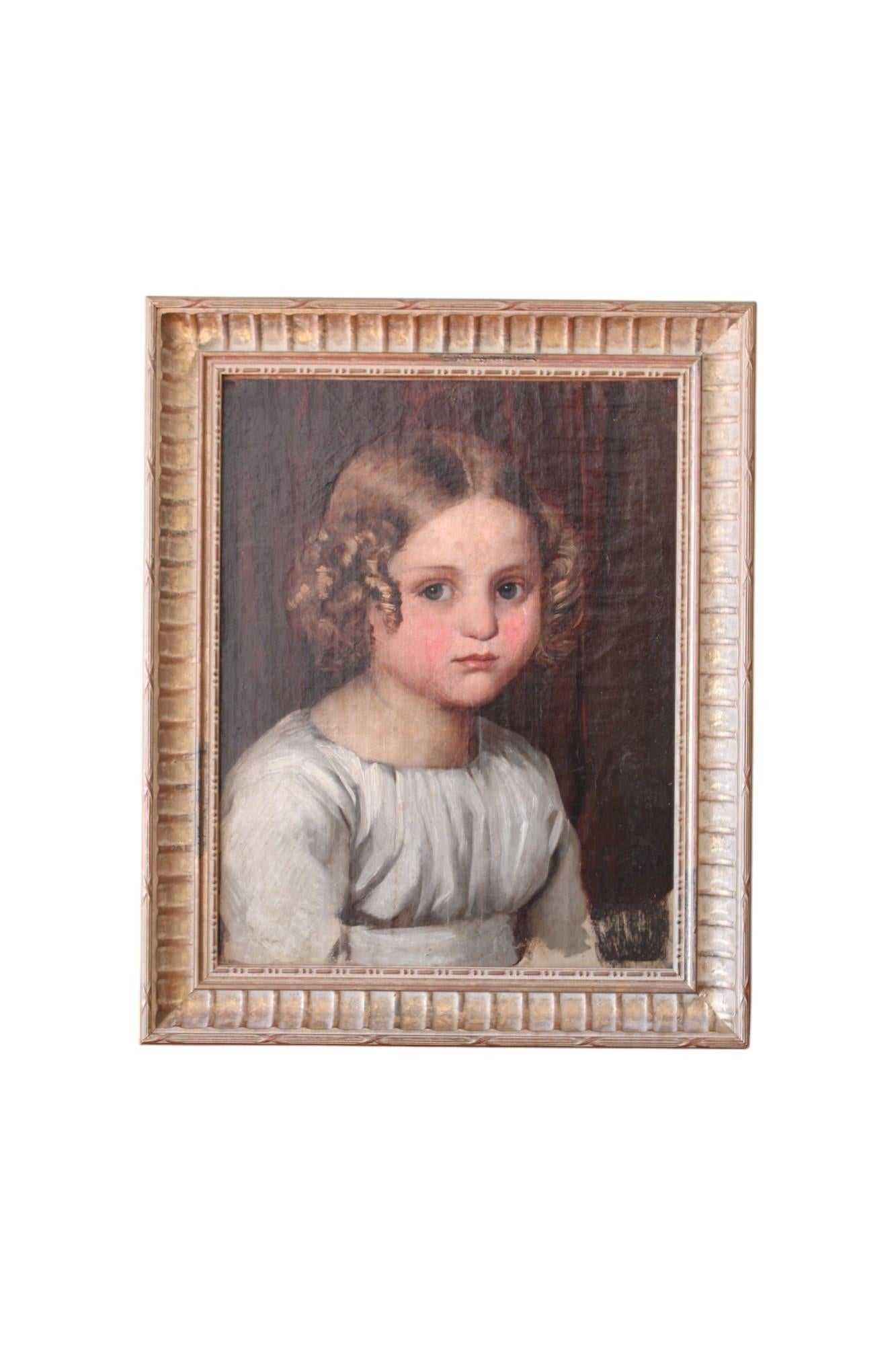 Unknown - Antique Oil Portrait Painting of a girl 19th Century French ...