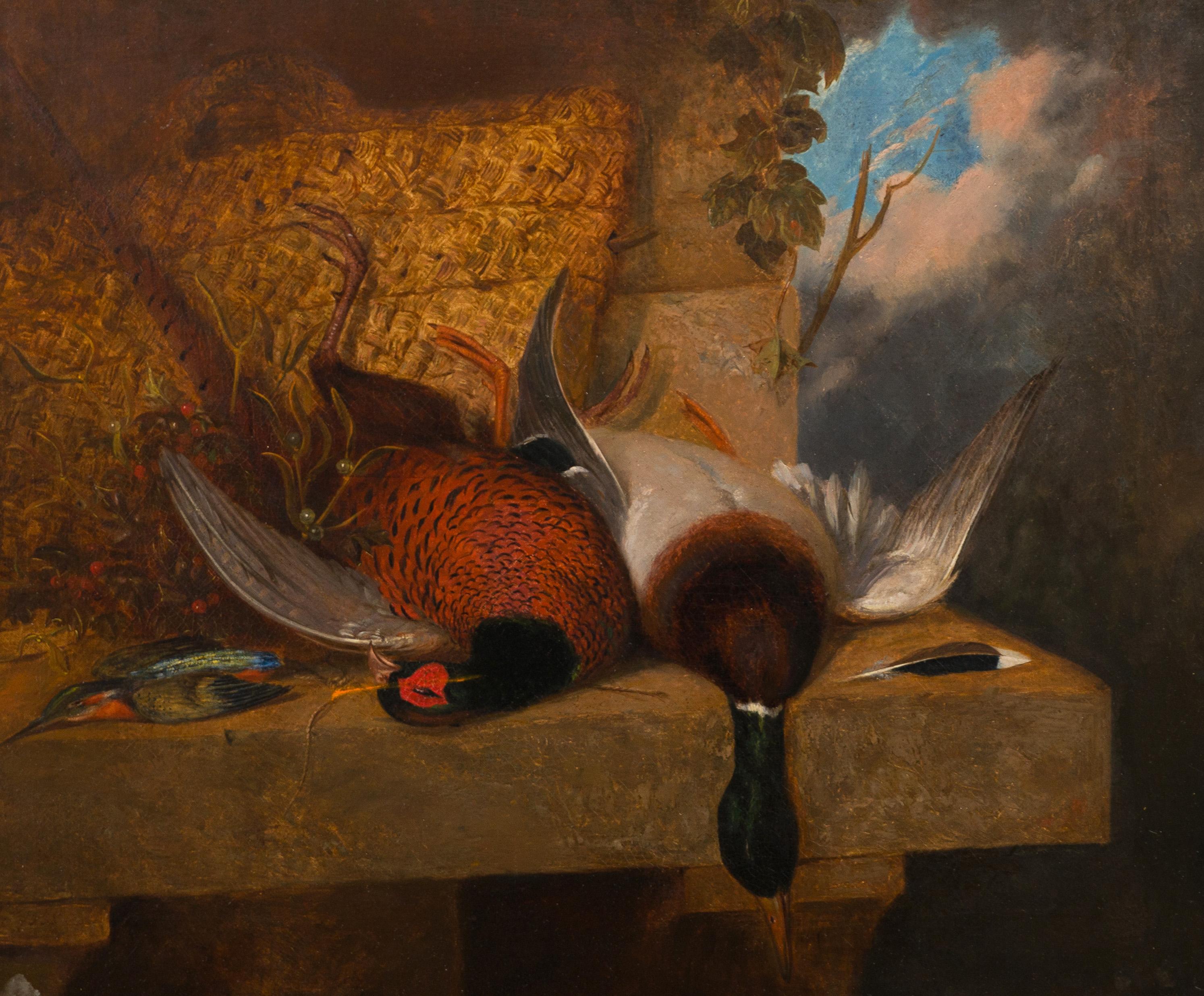 Antico dipinto ad olio incorniciato di un vecchio maestro della Continental School con la natura morta di un uccello in vendita 1