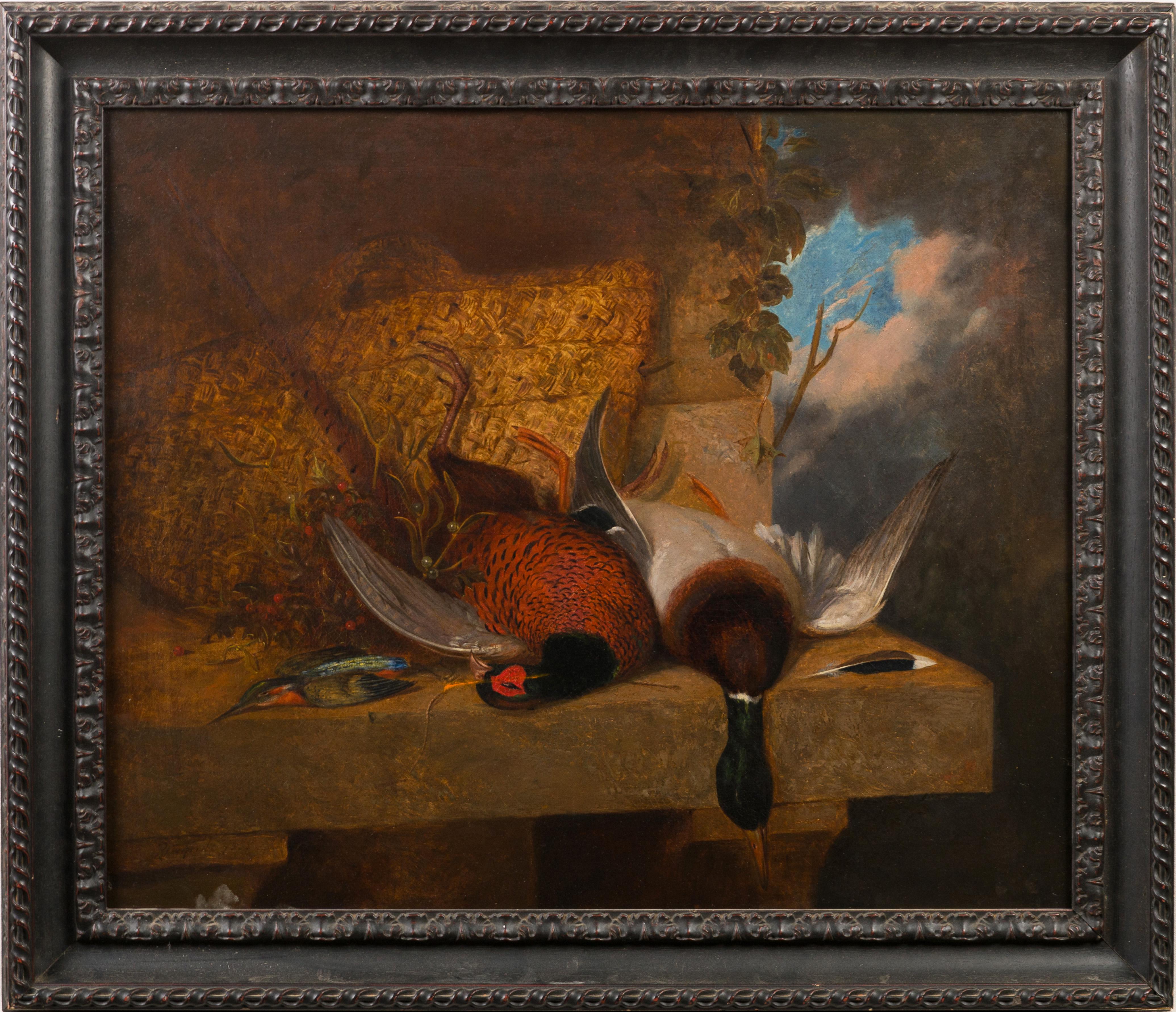 Unknown Animal Painting - Antique Old Master Continental School Bird Still Life Framed Oil Painting