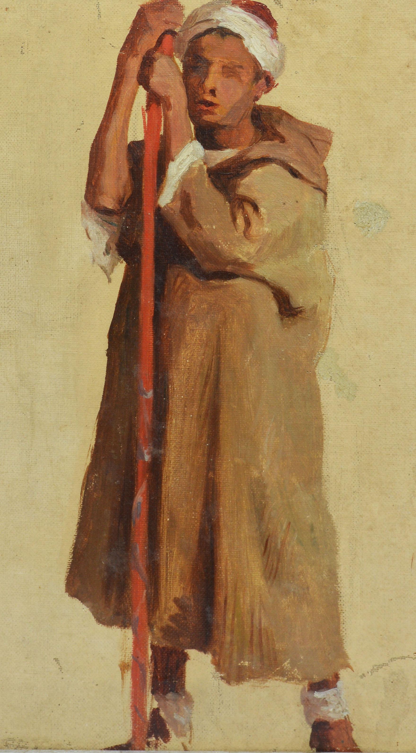 Antique Orientalist Oil Painting Portrait of Young Sheppard Man 1