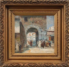 Antique Orientalist Street Scene Middle Eastern Signed Impressionist Painting