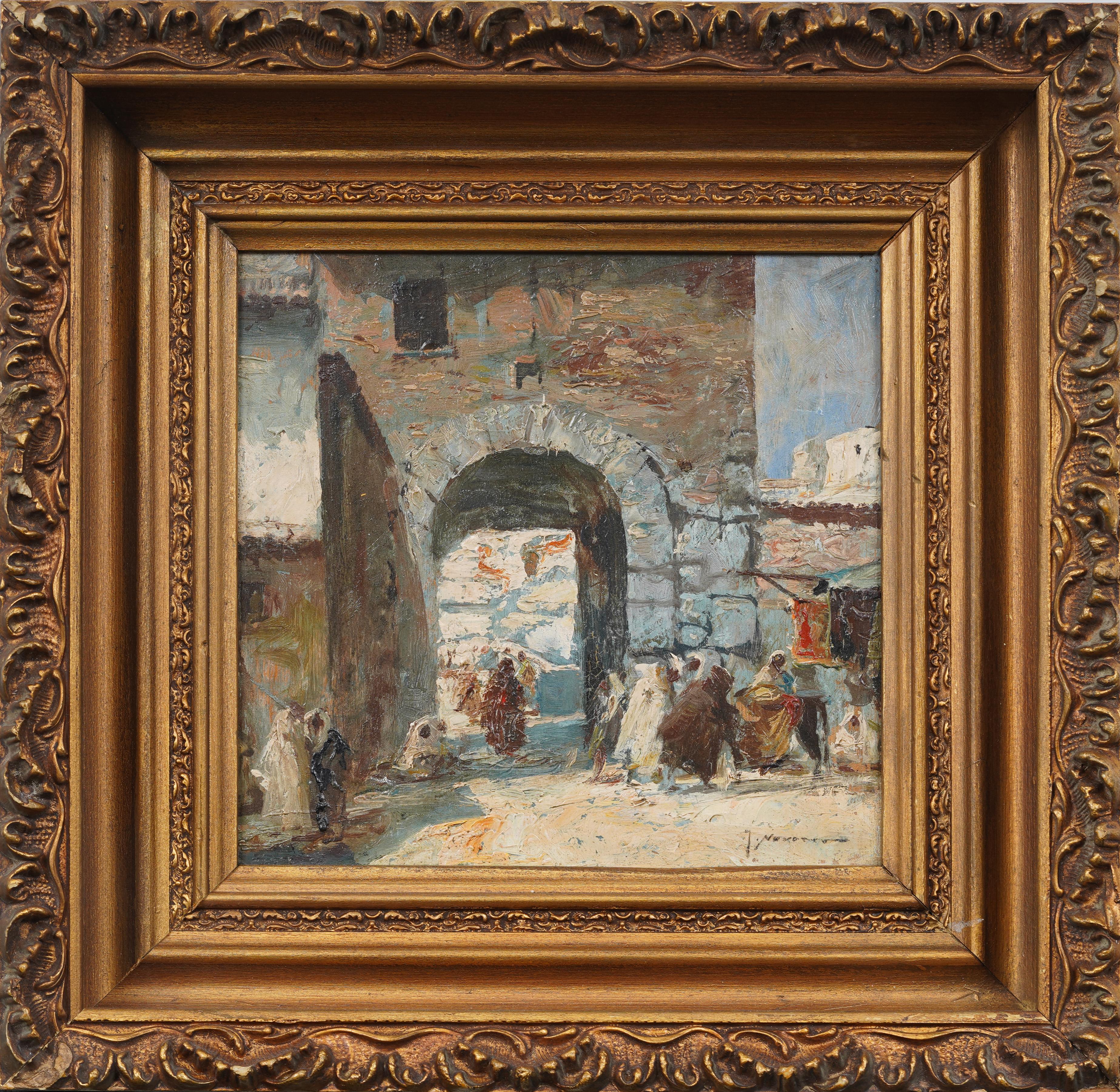 Antique Orientalist Street Scene Middle Eastern Signed Impressionist Painting