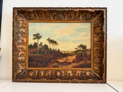 Antiguo paisaje pastoral original de la English School del siglo XIX, firmado, enmarcado