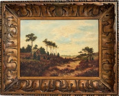 Antiguo paisaje pastoral original de la English School del siglo XIX, firmado, enmarcado