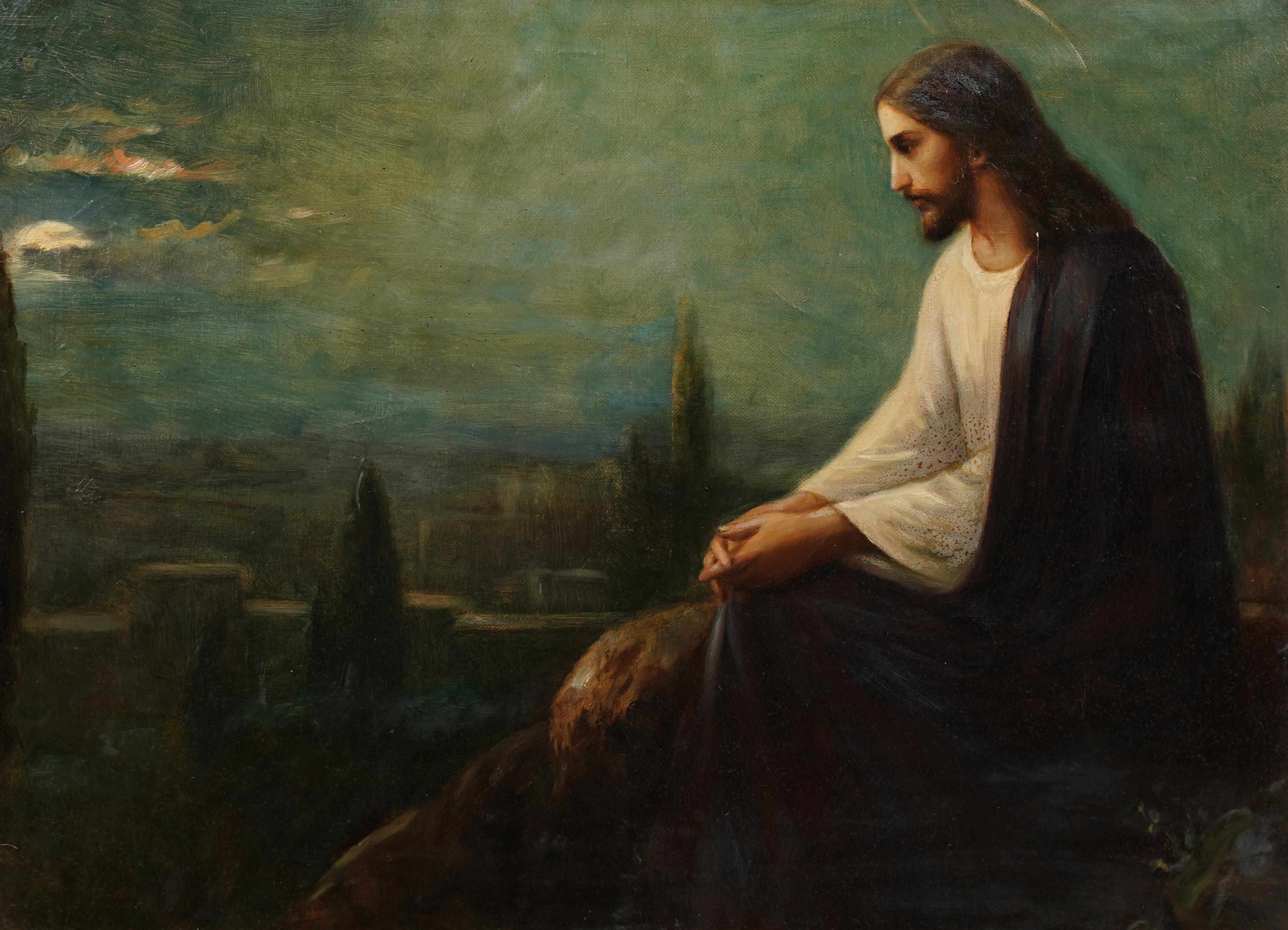 Antique Original 19th Century Orientalist Religious Jesus Portrait Oil Painting 1