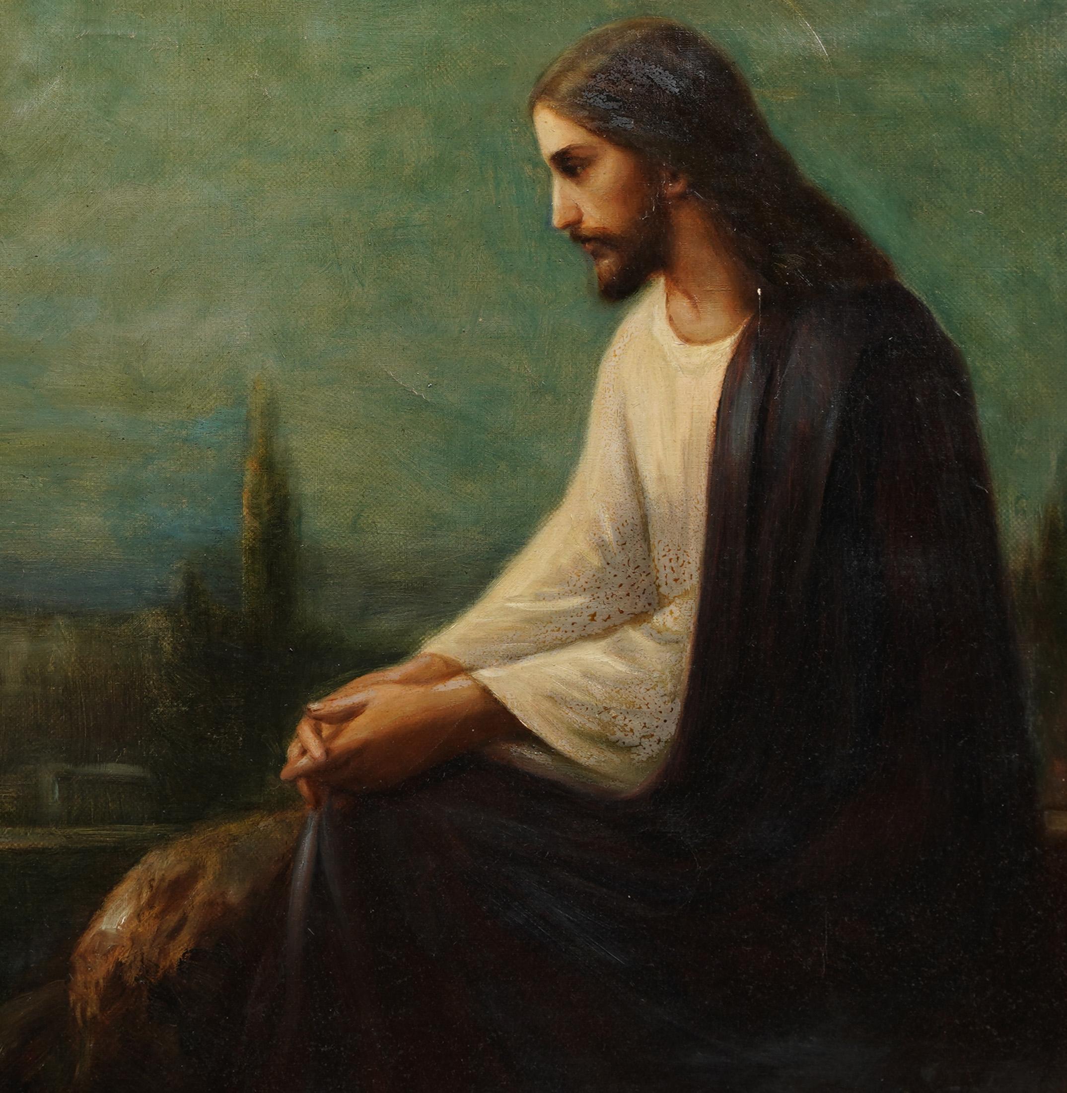 Antique Original 19th Century Orientalist Religious Jesus Portrait Oil Painting 2