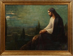 Antique Original 19th Century Orientalist Religious Jesus Portrait Oil Painting