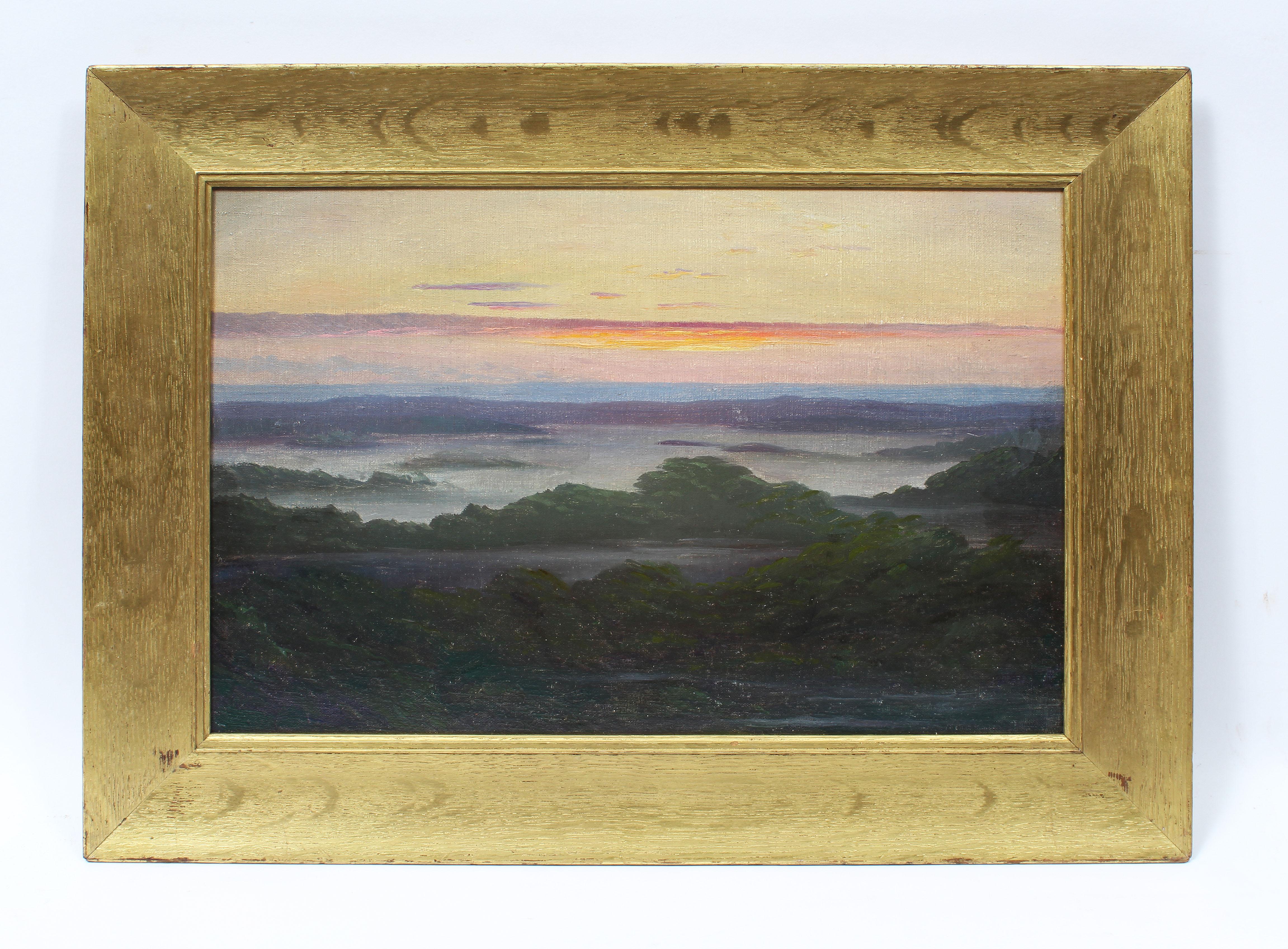 Antiguo Cuadro Original Panorámica Puesta de Sol Impresionante Hamptos LI - Painting de Unknown
