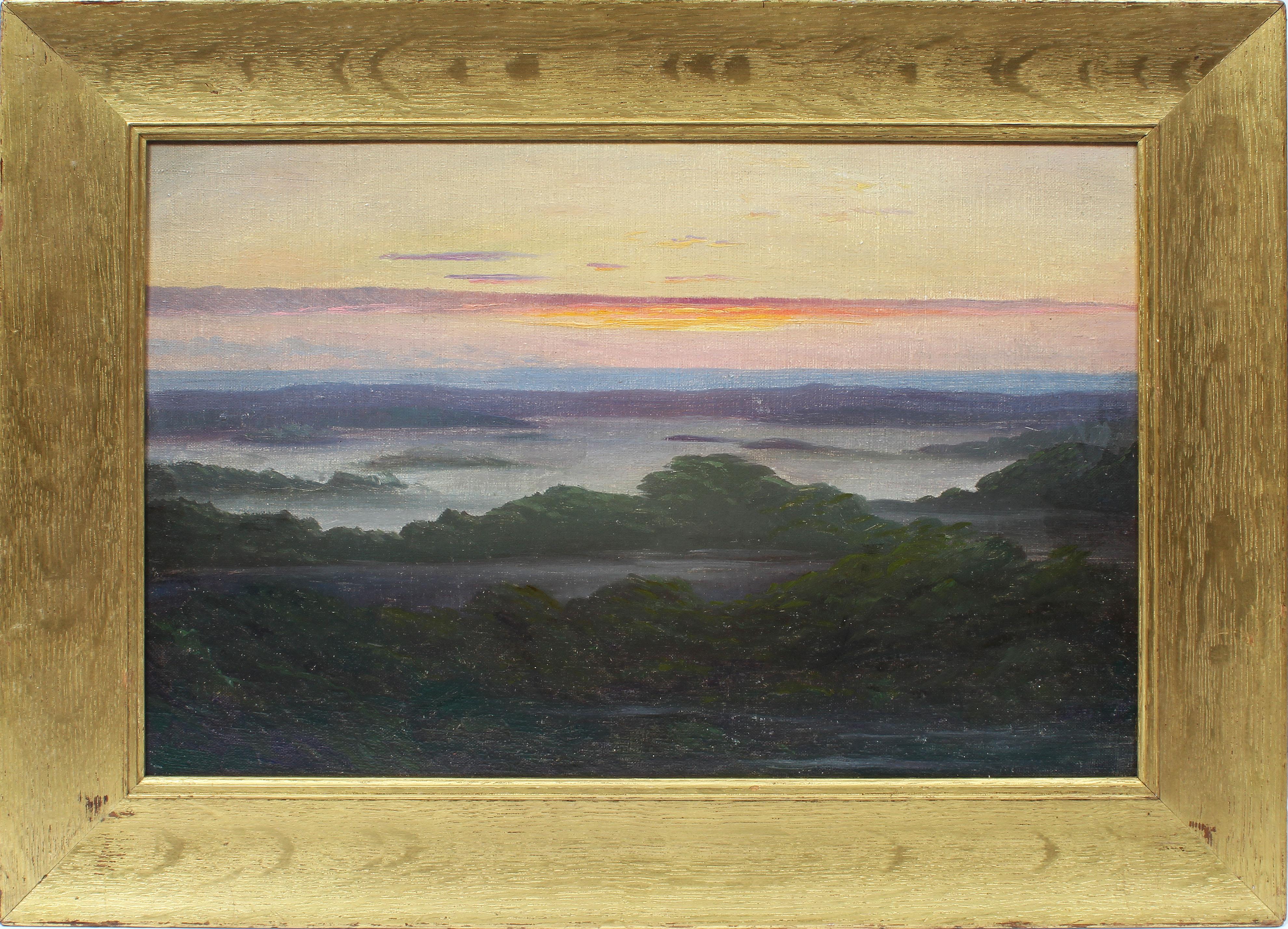 Antique Original Expansive Panoramic Blazing Sunset Stunning Hamptos LI Painting