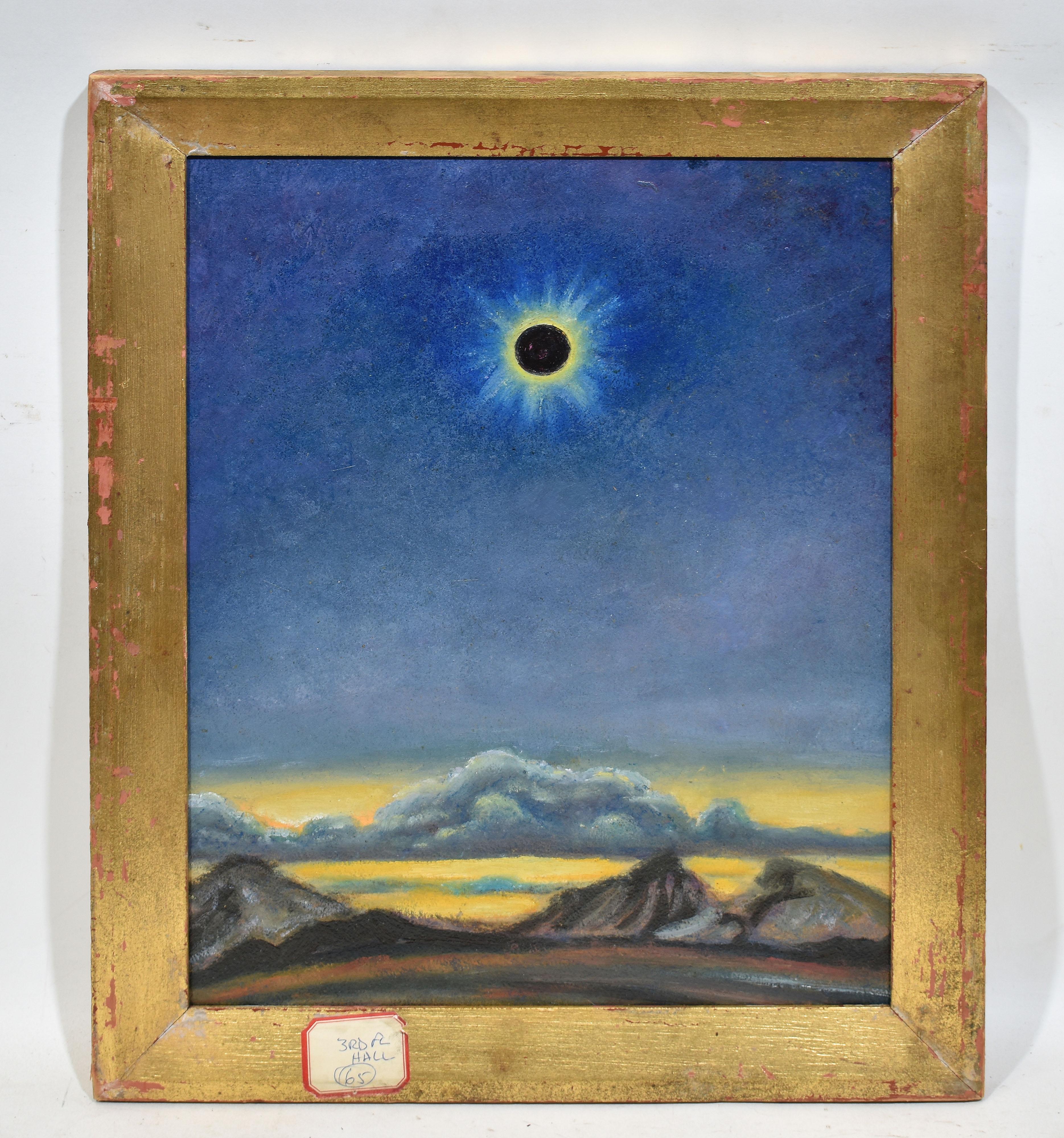 Antique Original Oil Painting of Solar Eclipse Modernist Celestial Landscape (Grau), Landscape Painting, von Unknown